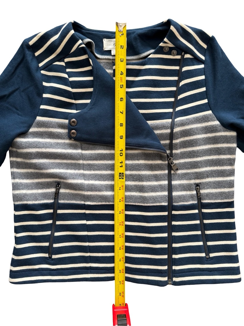 Lou & Grey Navy and Gray Women’s Soft Striped Moto Jacket Size S, NWT - Picture 6 of 6
